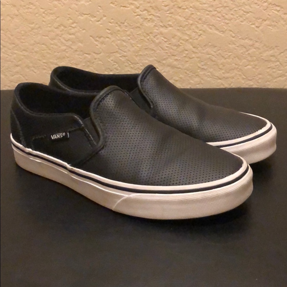 Black leather slip on vans